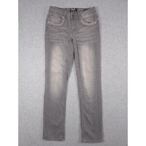 Earl Jean Womens Size 2 Gray Straight Leg Denim Embellishments